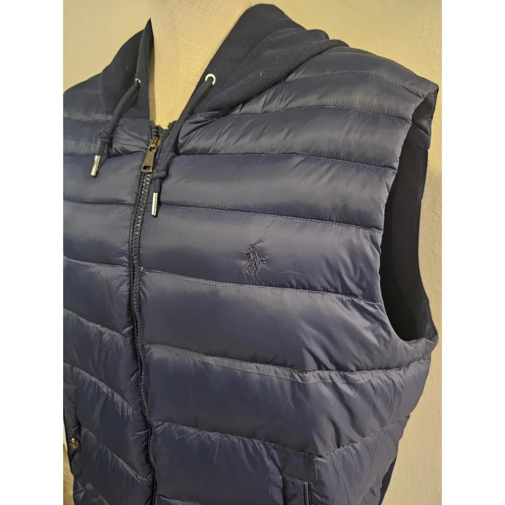 Polo Ralph Lauren Large Navy Blue Hooded Puffer Vest Hybrid